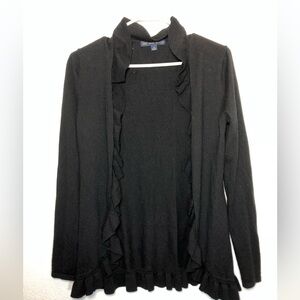 346 Brooks Brothers Women's Black Wool Ruffle Open Front Cardigan Sweater Size S
